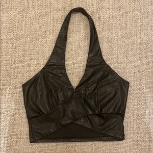 TOBI Black Leather Halter Top